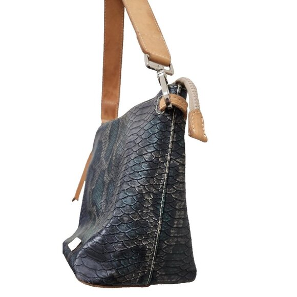 Consuela Rattler Hobo Bag Leather & Snakeskin Print Tote Shoulder Bag - Picture 5 of 16